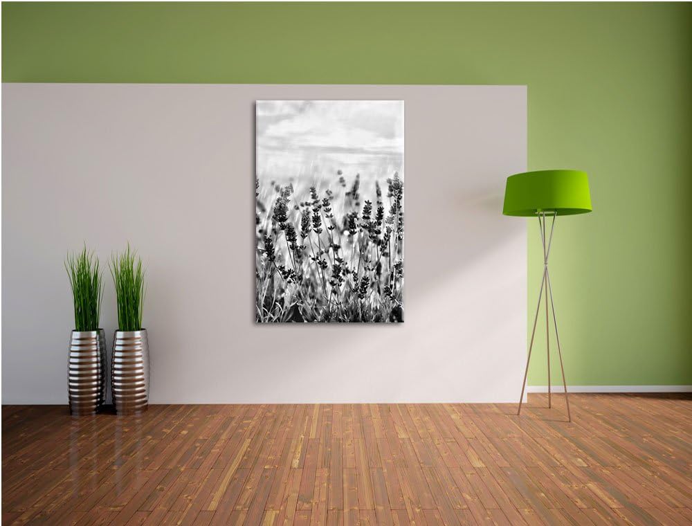 Pixxprint Schöner Lavendel im Regen / 100x70cm Leinwandbild bespannt auf Holzrahmen/Wandbild Kunstdr