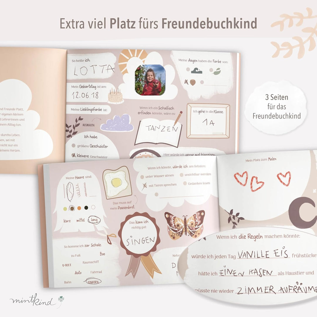 mintkind® „Meine Schulfreunde“ Freundebuch Schule Mädchen und Jungen Boho Design | Freundschaftsbuch