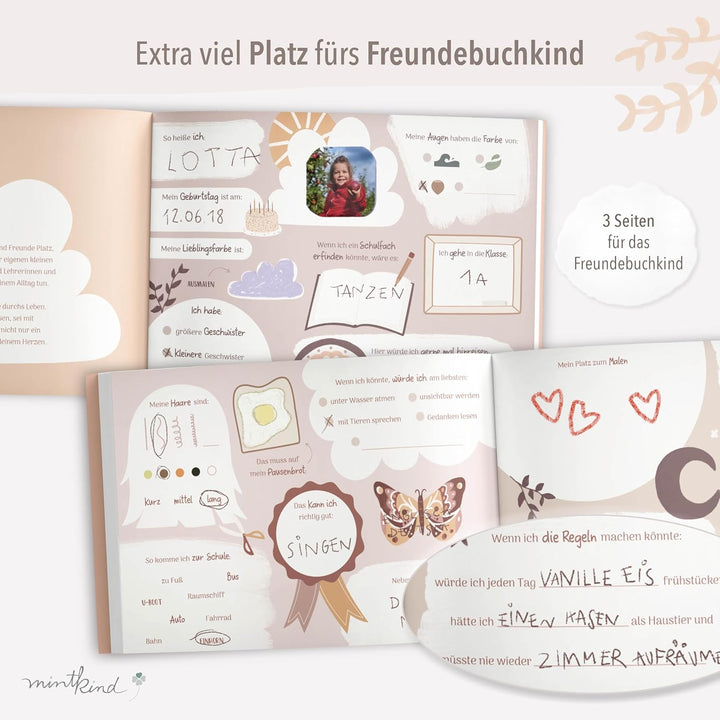 mintkind® „Meine Schulfreunde“ Freundebuch Schule Mädchen und Jungen Boho Design | Freundschaftsbuch