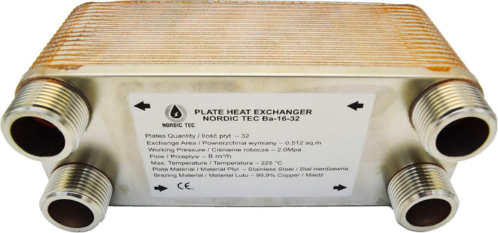 Edelstahl Plattenwärmetauscher Nordic Tec Ba-16-32 Wärmetauscher 32 Platten 130kW 1” mit Wandbefesti