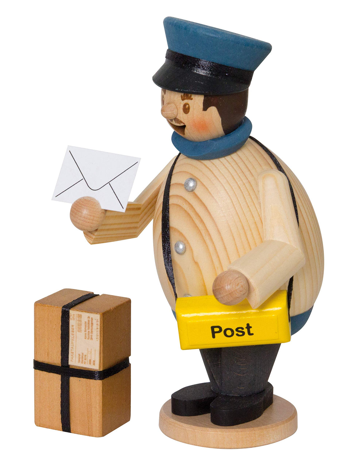 Drechslerei Kuhnert - Rauchmann/Räucherfigur aus Holz - Max als Postbote - 16cm Höhe - Made in Germa
