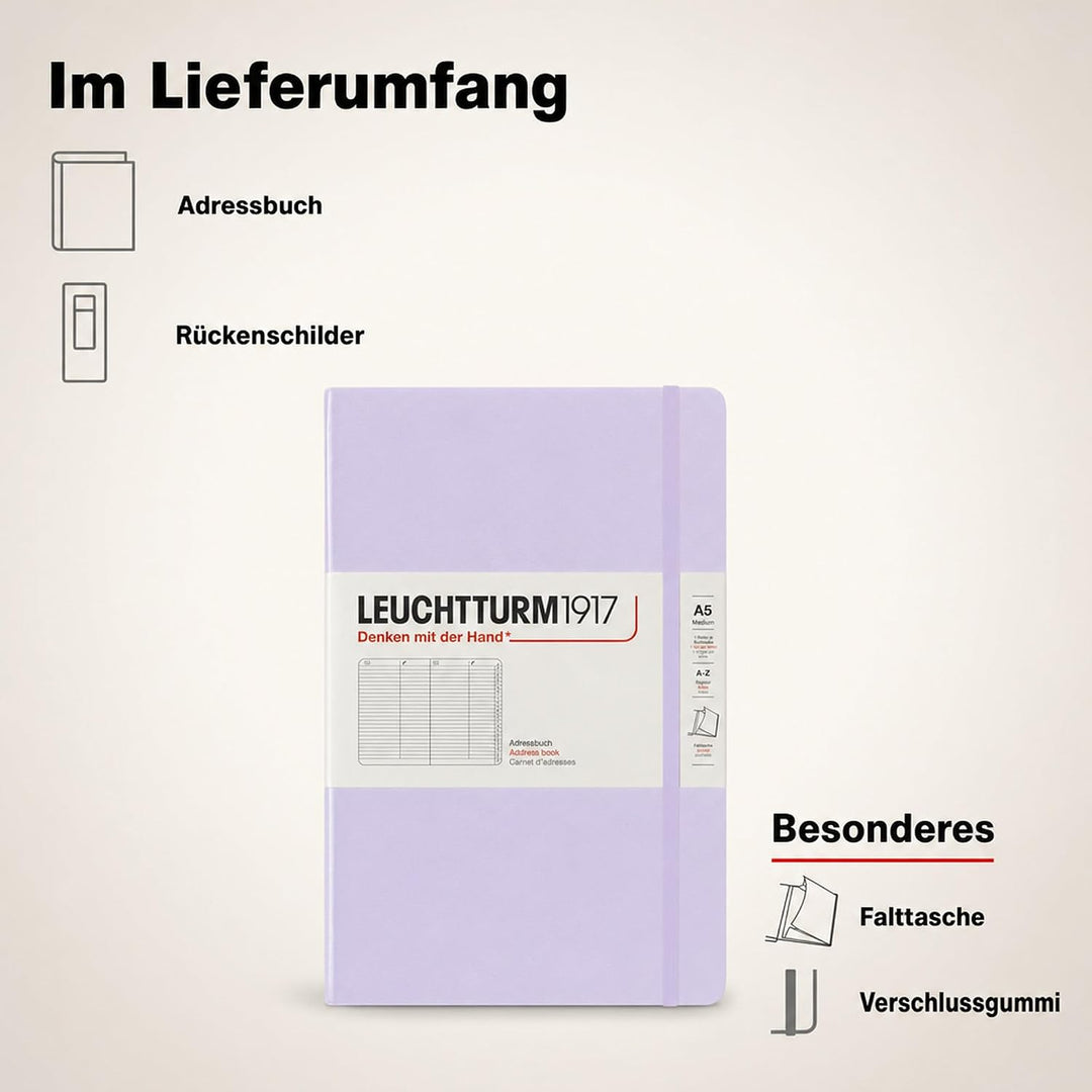 LEUCHTTURM1917 370359 Adressbuch Medium (A5), Hardcover, Lilac Lilac Medium (A5), Lilac Medium (A5)
