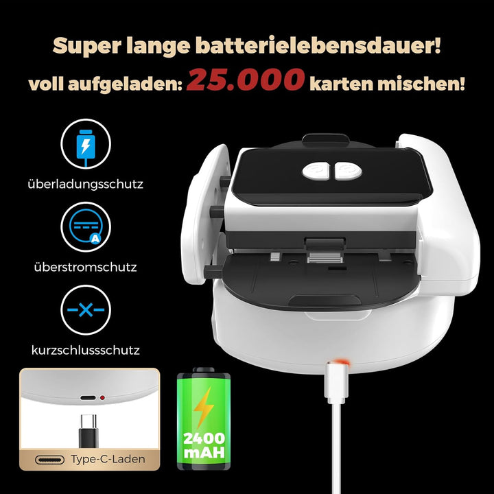 Automatischer Kartenmischer, 2 Laufmodi, Aufladbar mit Langzeit-Batterie, Geräuschlos, für UNO, Poke