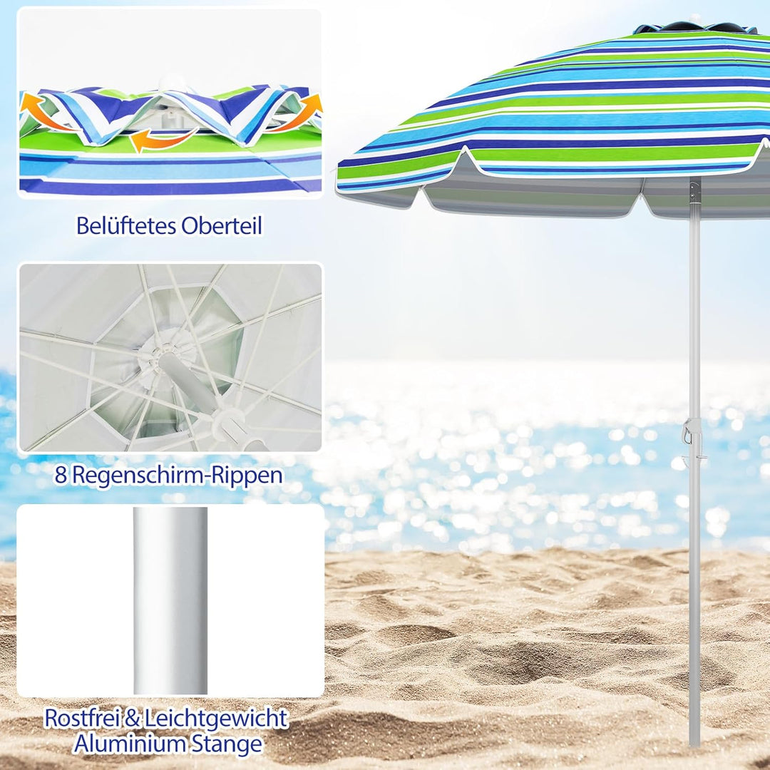 GOPLUS Strandschirm, Sonnenschirm um 30° knickbar, Gartenschirm UV 50+, Tischschirm mit Bodenhülse,