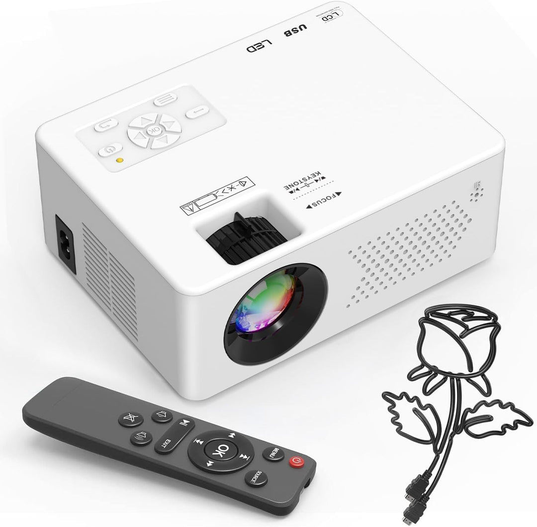 Beamer, Mini Beamer Tragbarer, Full HD 1080P unterstützt Projektor, 50%-100% Zoom, Bluetooth 5.2, 20