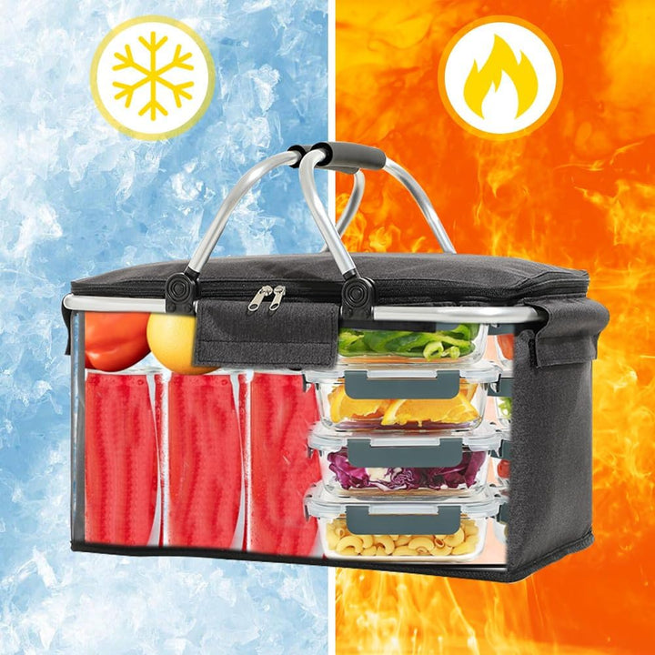 Einkaufskorb Faltbar 18L, Thermo Einkaufskorb als Picknickkorb, einkaufskorb mit Deckel, Reissversch