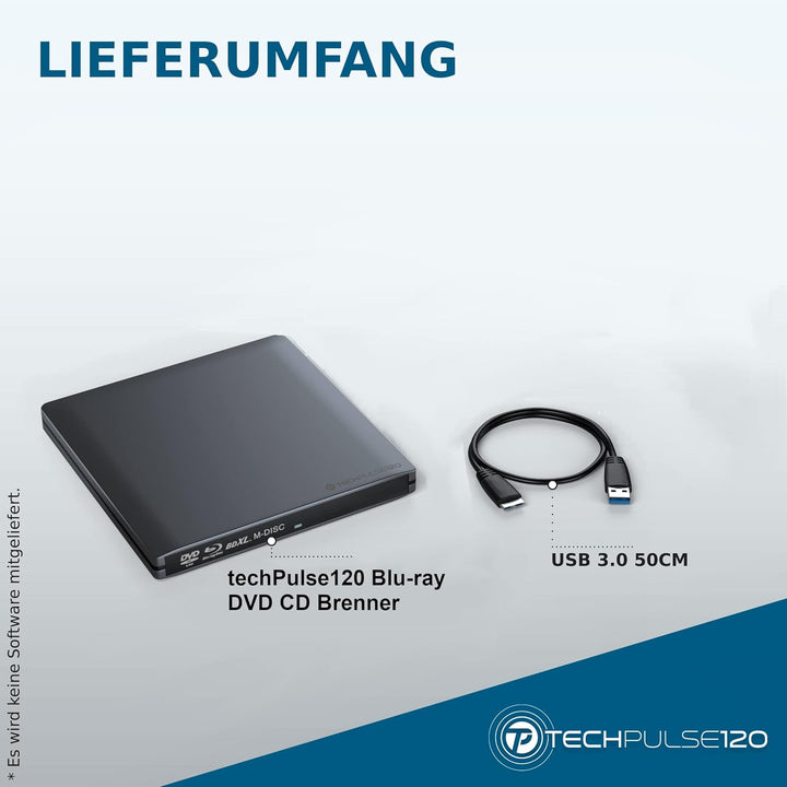 techPulse120 USB 3.0 3D Externer Blu-Ray Brenner Burner M-Disc BDXL Superdrive Blueray Rom Laufwerk
