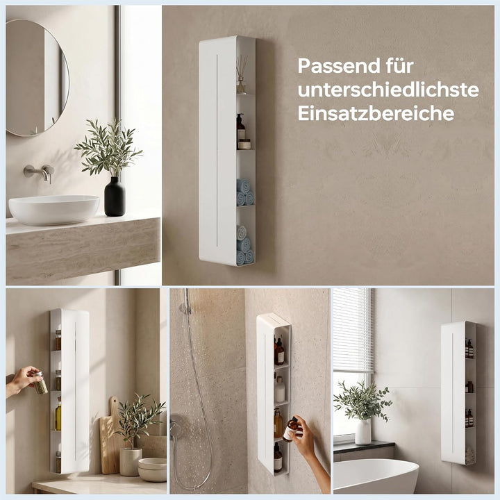 doporro Regal Schmal Weiss 4 Etagen, Badezimmer Regal Metall | Schmales Regal Badezimmer, Duschregal