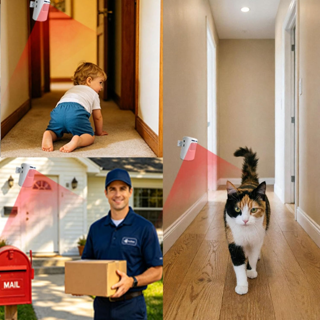 Bewegungsmelder Durchgangsmelder Alarm Katzenklingel Funkalarmanlage Set mit Plug-in-Empfänger und P