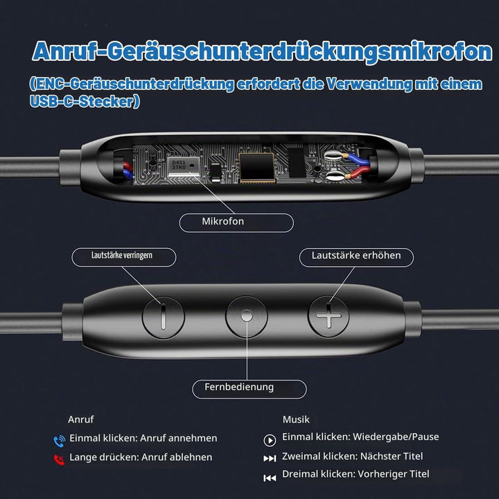 Kabel kopfhörer mit Noise-Canceling-Stereo-Bass klarer Anruf Wired Earbud | Typ-C &amp;3.5mm Plug geräus