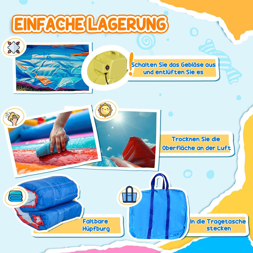 Outsunny Aufblasbare Hüpfburg Wasserpark mit Gebläse Hüpfburg mit Wasserrutsche Basketballkorb Aufbl
