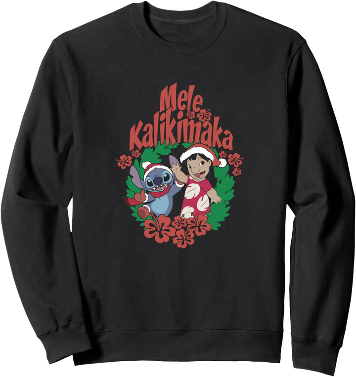 Disney Lilo & Stitch Christmas Wreath Mele Kalikimaka Sweatshirt