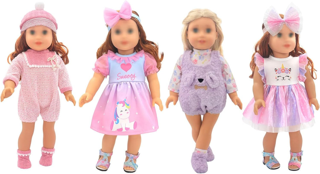 4-Packungen Puppenkleidung für 36-43 cm Baby Puppen mit Hut und Stirnband (Keine Puppe)