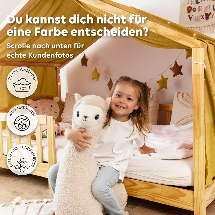 lilimaus Hausbett Himmel [Gelb] - Betthimmel Hausbett aus 100% Baumwolle Musselin Handmade - Stoffhi