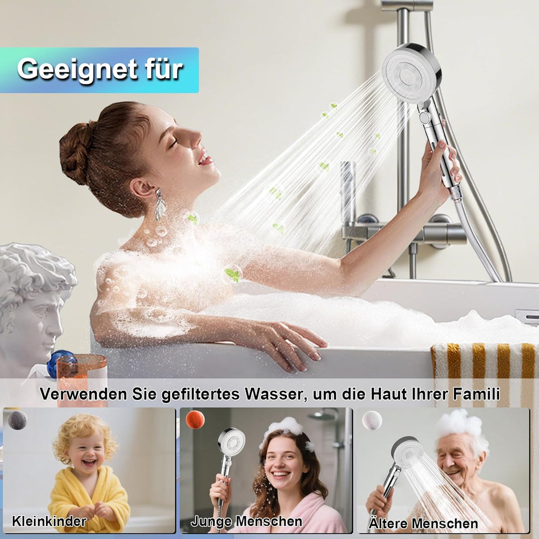 Duschkopf mit 4 PP Filter, Handbrause Wassersparend, Duschkopf Duschbrause mit 5 Strahlarten Hochdru