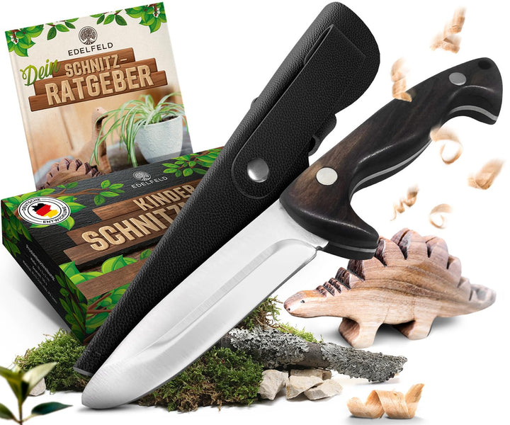 EDELFELD - Das Original - Schnitzmesser Kinder ab 6 Jahre - Sicheres Taschenmesser Kinder mit Finger