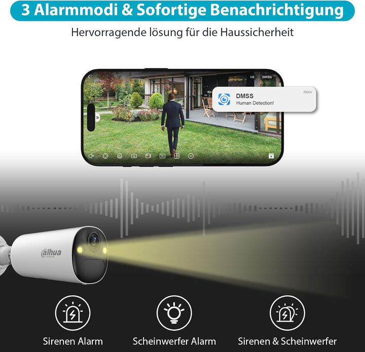 Dahua BF4C Überwachungskamera Aussen Solar, 5200 mAh Akku, 8W Solarpanel Schwarz, Schwarz