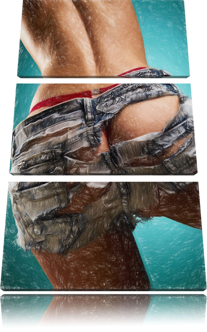 Pixxprint sexy Frauenhintern in Hotpants als Leinwandbild/Grösse: 3 Teilig (120x80) cm/Wandbild/Kuns