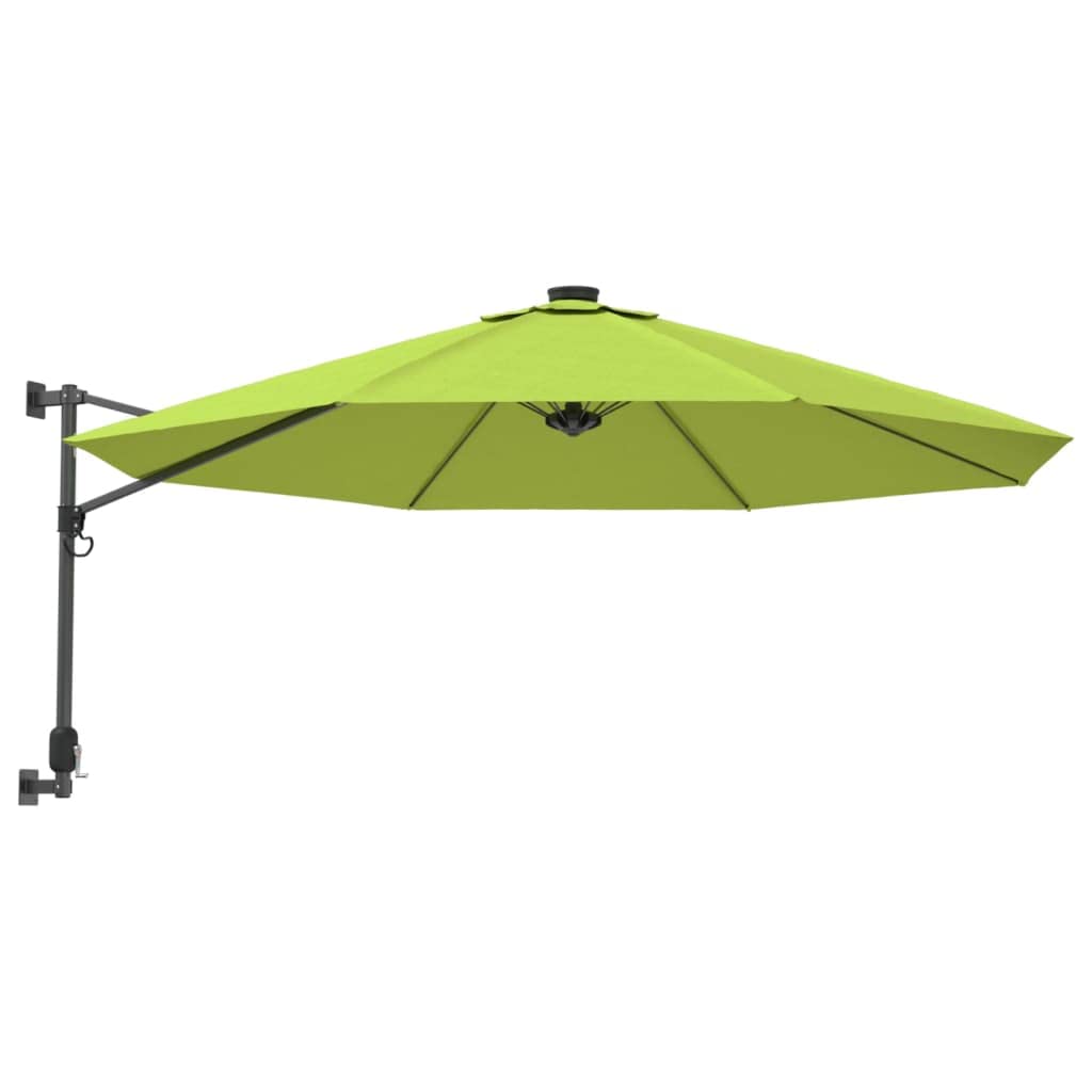 vidaXL Wand-Sonnenschirm mit LEDs Apfelgrün 290 cm, Grün