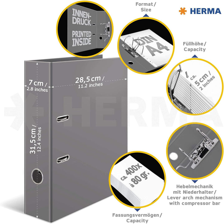 HERMA 7169 Ordner A4 Städte Sortiment, 10 Stück, 7 cm breit, Motiv Aktenordner aus Pappe mit Innendr