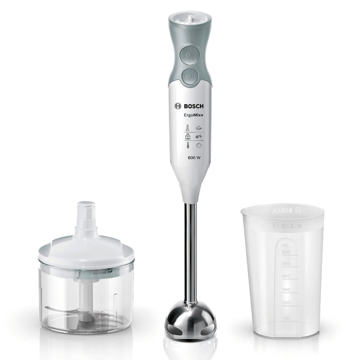 Bosch Stabmixer ErgoMixx MSM66120, Edelstahl-Mixfuss, Mix- und Messbecher, 4-Klingen-Messer, ergonom