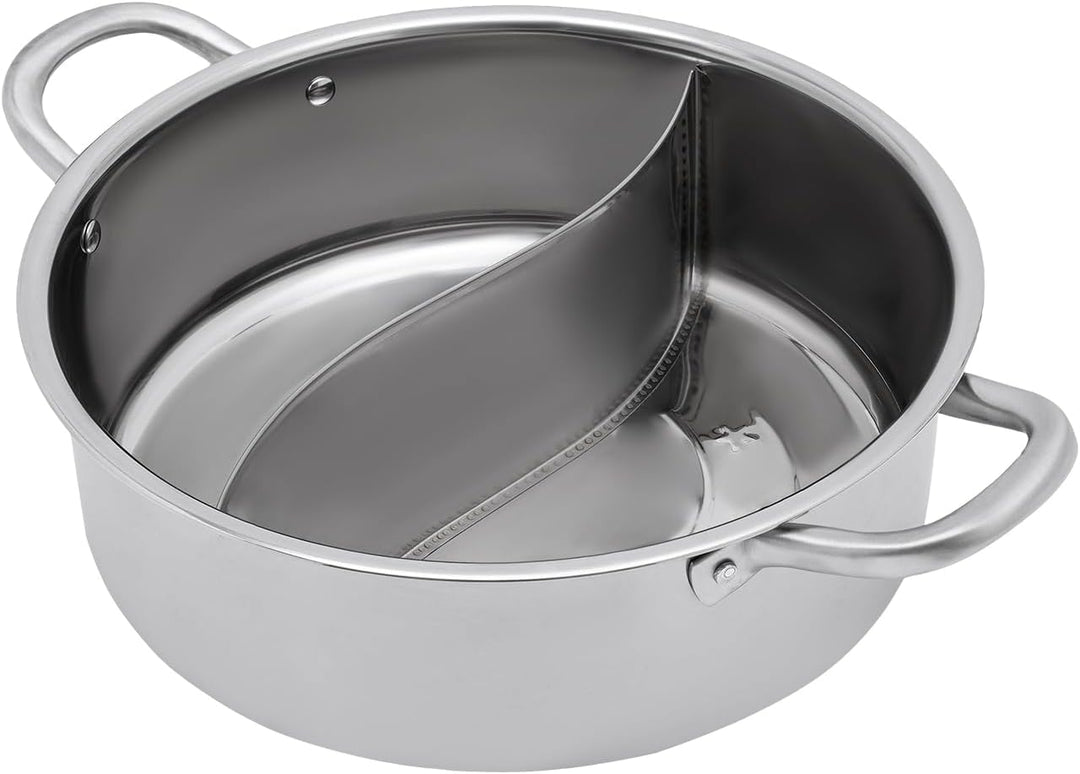 Hot Pot Edelstahl Hotpot Topf mit Glasdeckel, Suppenkelle & Sieb, Chinesischer Hot Pot Fondue Edelst