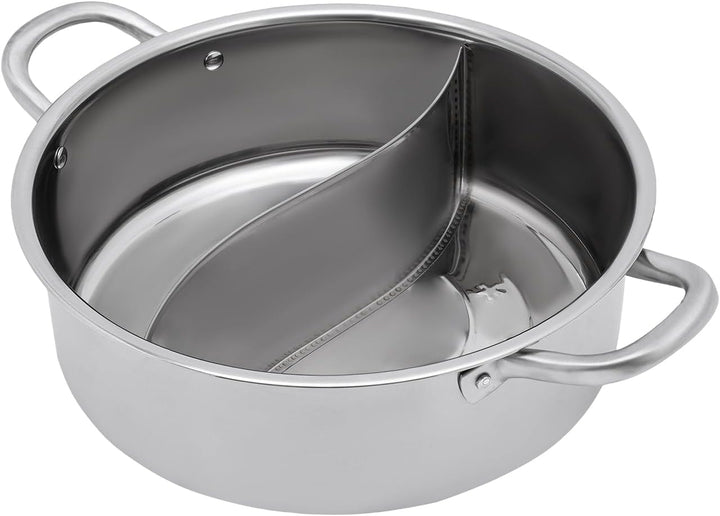 Hot Pot Edelstahl Hotpot Topf mit Glasdeckel, Suppenkelle & Sieb, Chinesischer Hot Pot Fondue Edelst