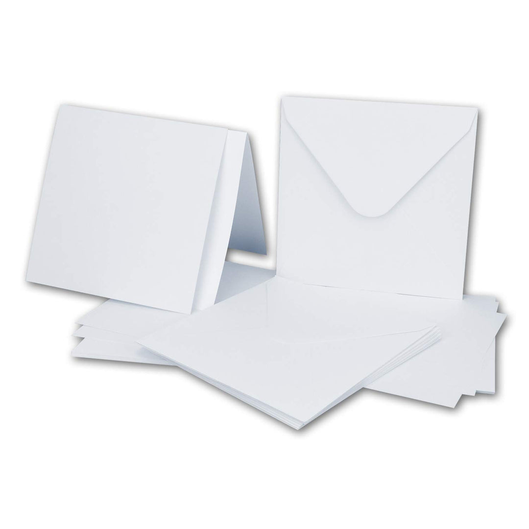 50x Quadratisches Karten-Set mit Briefumschlägen & Einleger - 13,5 x 13,5 cm - Weiss - quadratische