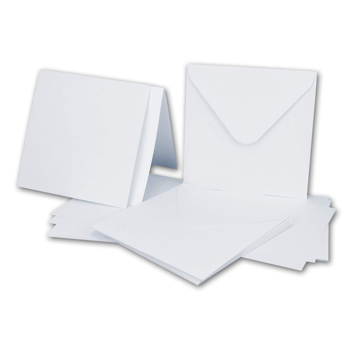 50x Quadratisches Karten-Set mit Briefumschlägen & Einleger - 13,5 x 13,5 cm - Weiss - quadratische