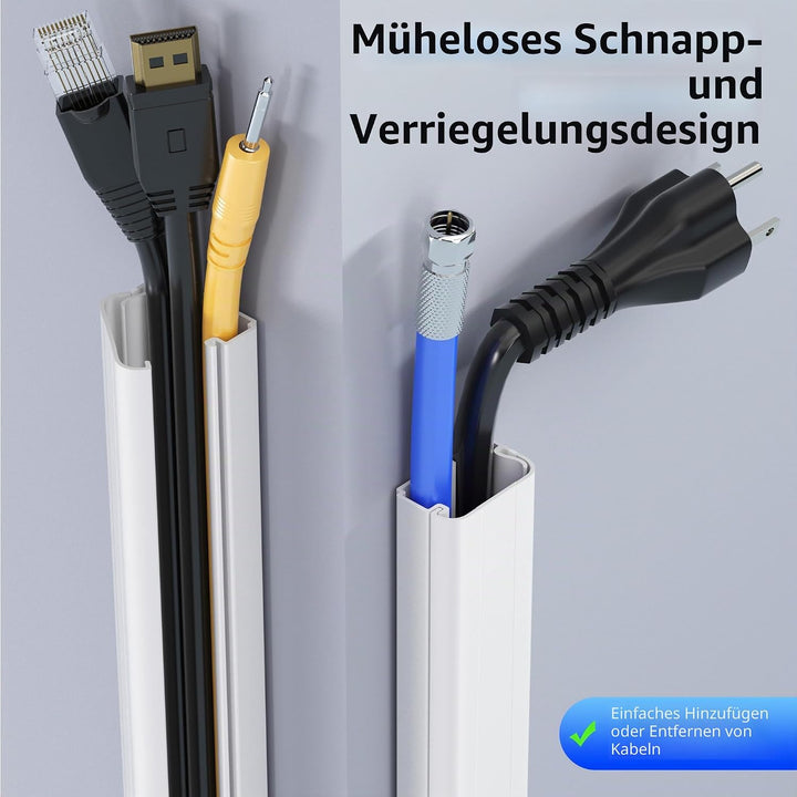 Kabelkanal weiss 160 cm (4x40 cm Set) – Selbstklebend mit Snap &amp; Lock Verschluss – Grosser Kabelscha