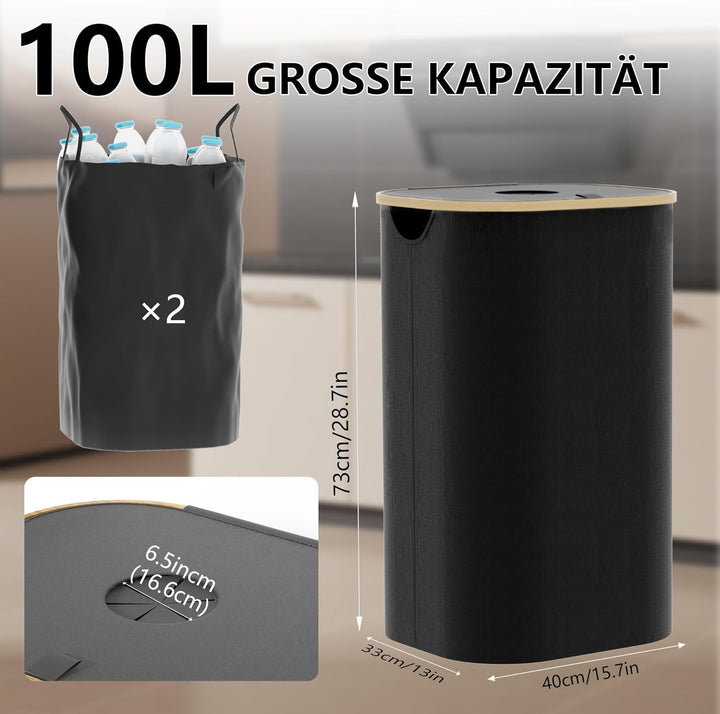 100L Pfandflaschen Sammelbehälter, leerer Aufbewahrungsbeutel mit Deckel und 2, faltbarer Flaschensa