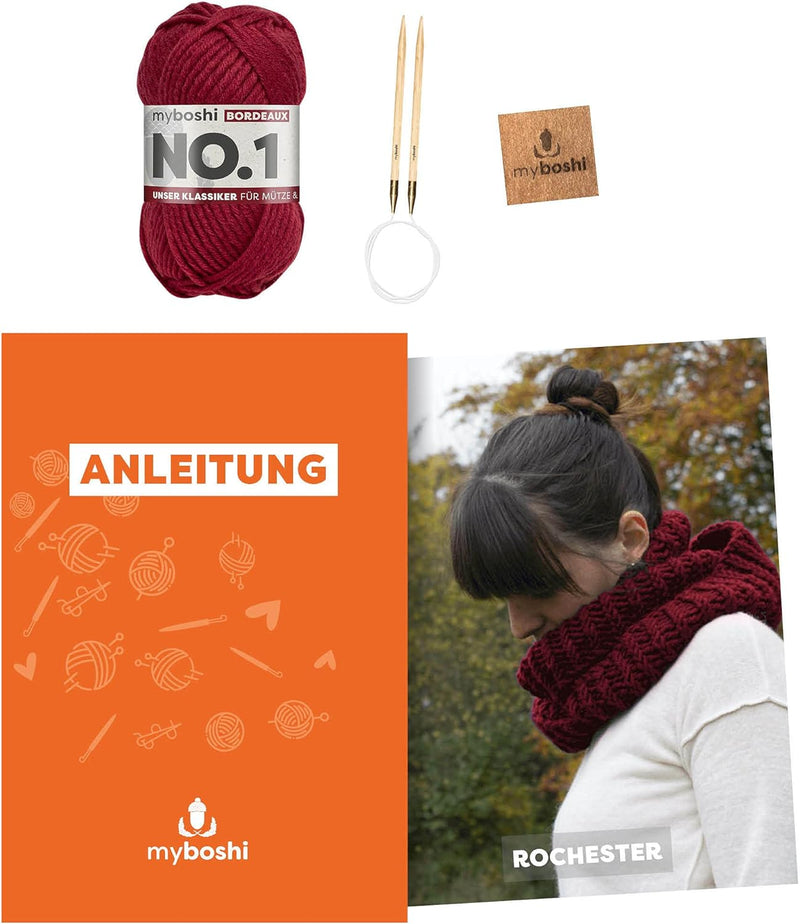 myboshi Strickset Rundschal Rochester, inkl. No.1 Wolle, Nadel und Anleitung, für Mützen und Schals,