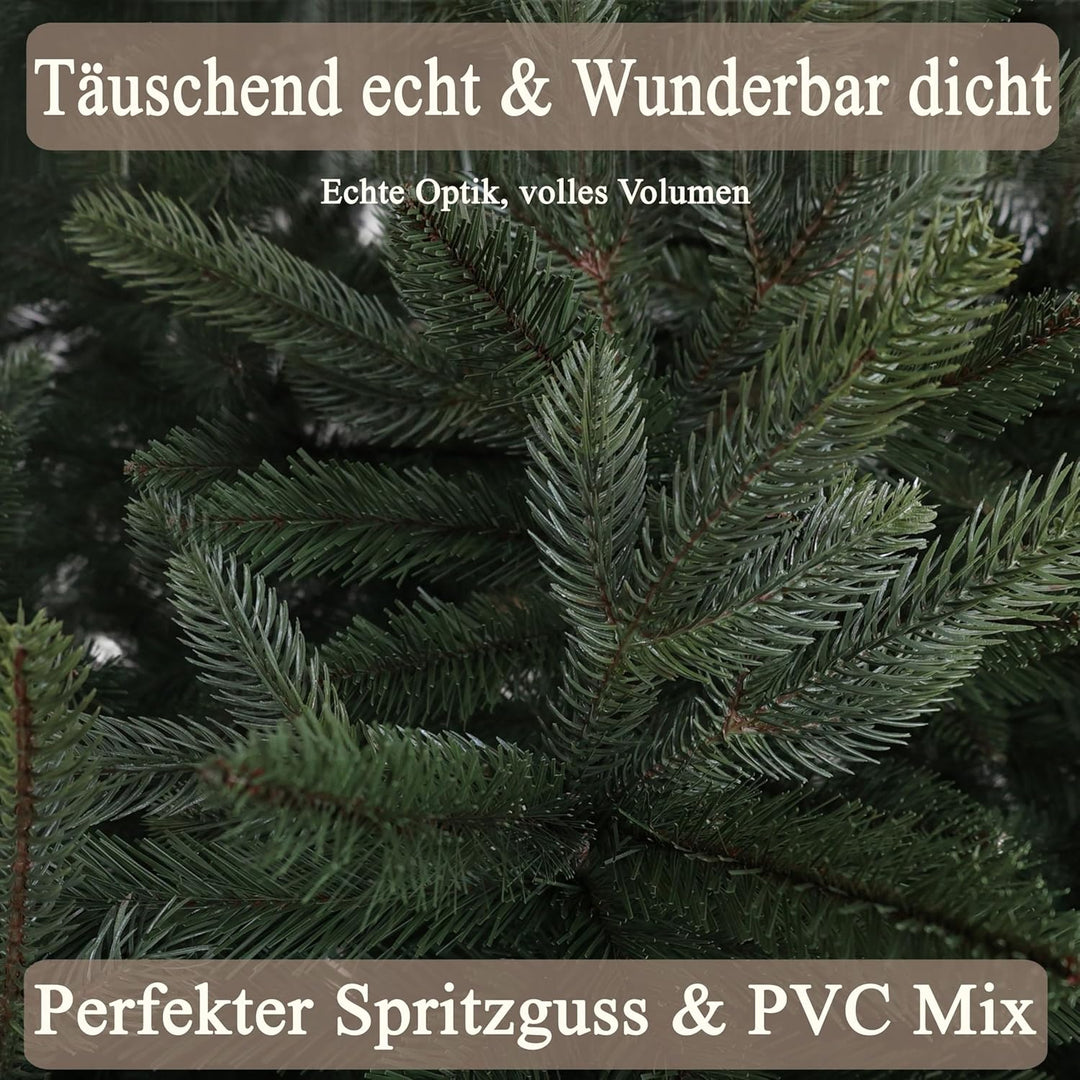Hochwertiger künstlicher Weihnachtsbaum 180cm mit Holzfuss - Premium Spritzguss Weihnachtsbaum künst