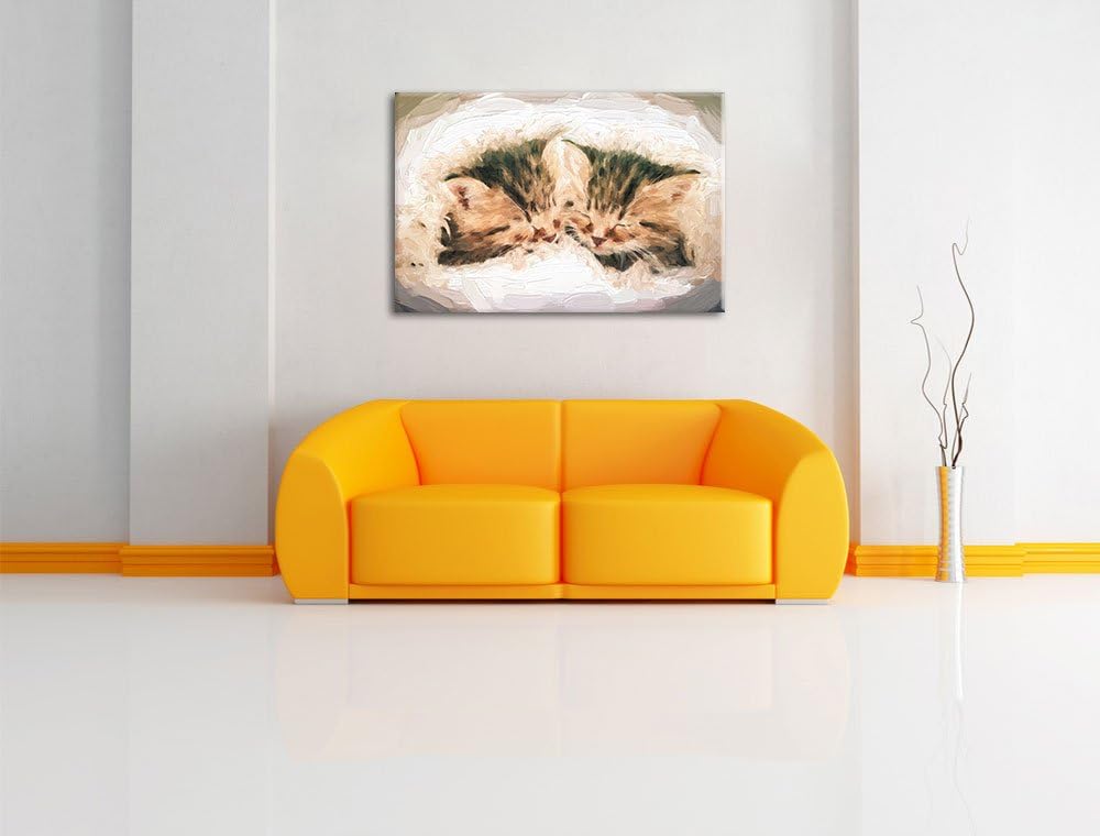 Katzenbabys Pinsel Effekt, Format: 100x70 auf Leinwand, XXL riesige Bilder fertig gerahmt mit Keilra