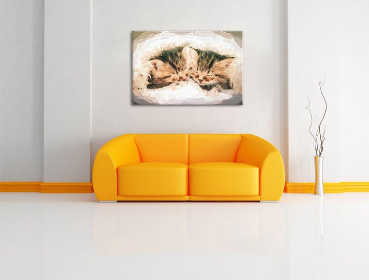 Katzenbabys Pinsel Effekt, Format: 100x70 auf Leinwand, XXL riesige Bilder fertig gerahmt mit Keilra