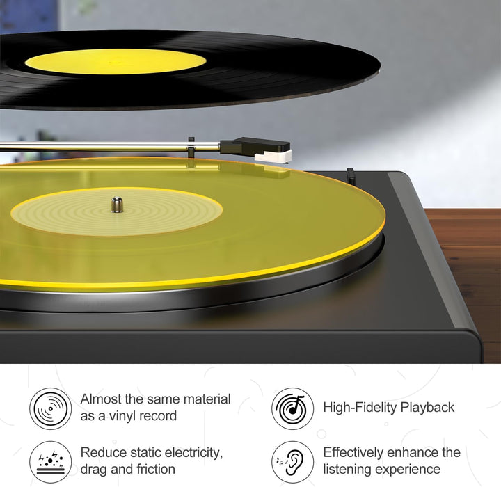 Plattenspieler-Matte, Schallplatten-Slipmat, Acryl-Plattenspieler-Platte, Vinyl-Rutschmatten (Gelb)