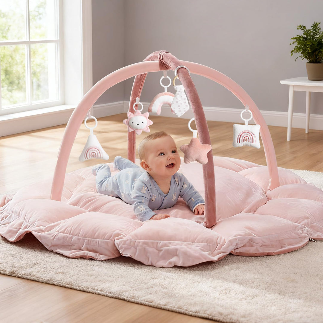 Mallify 5-in-1-Wandelbares Baby-Spielbogen mit 6 Spielzeug, Spieldecke zur Förderung der sensorische