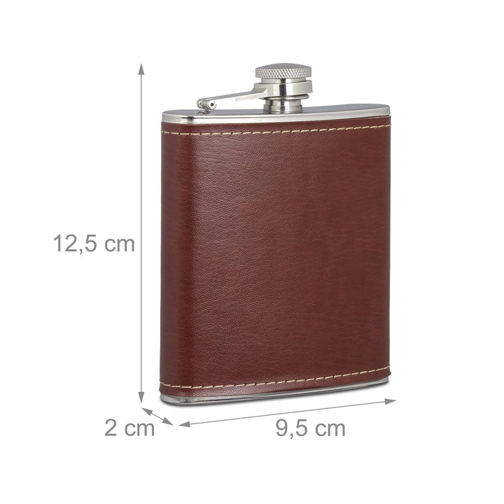 4x Flachmann 200 ml, 2 Taschenflaschen mit Kunstleder Hülle, 2 kleine Flachmänner aus Edelstahl, für