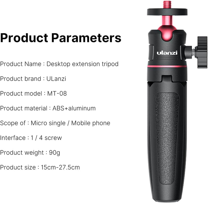 ULANZI MT-08 Kompaktes Reisestativ, tragbar, Mini-Stativ, mit 1/4-Zoll-Schraube, kleines Stativ komp