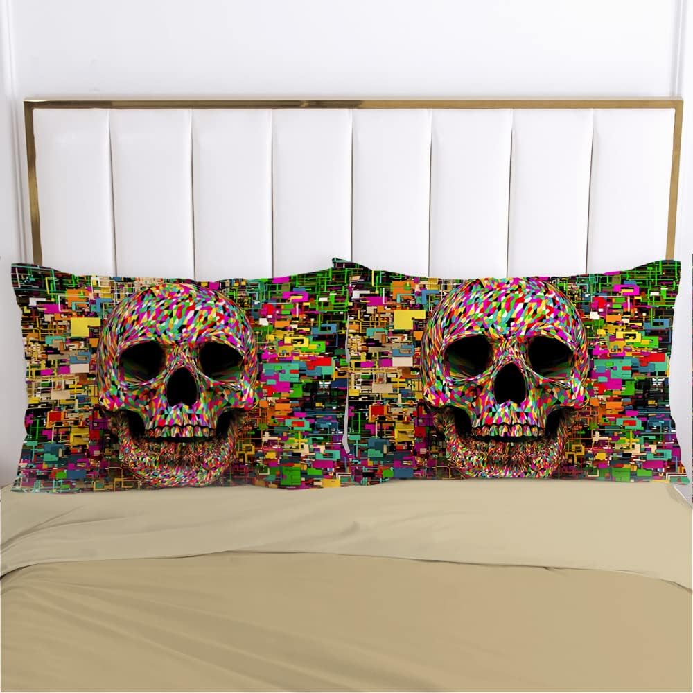 Luowei Totenkopf Bettwäsche 135x200 Schädel Bunt Muster 3D Bettbezug Set Weiche Komfort Microfaser B