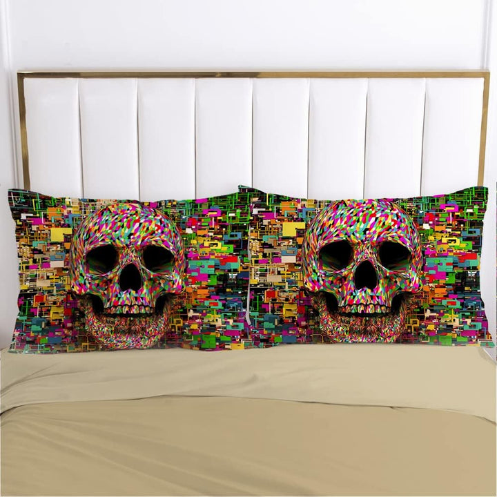Luowei Totenkopf Bettwäsche 135x200 Schädel Bunt Muster 3D Bettbezug Set Weiche Komfort Microfaser B