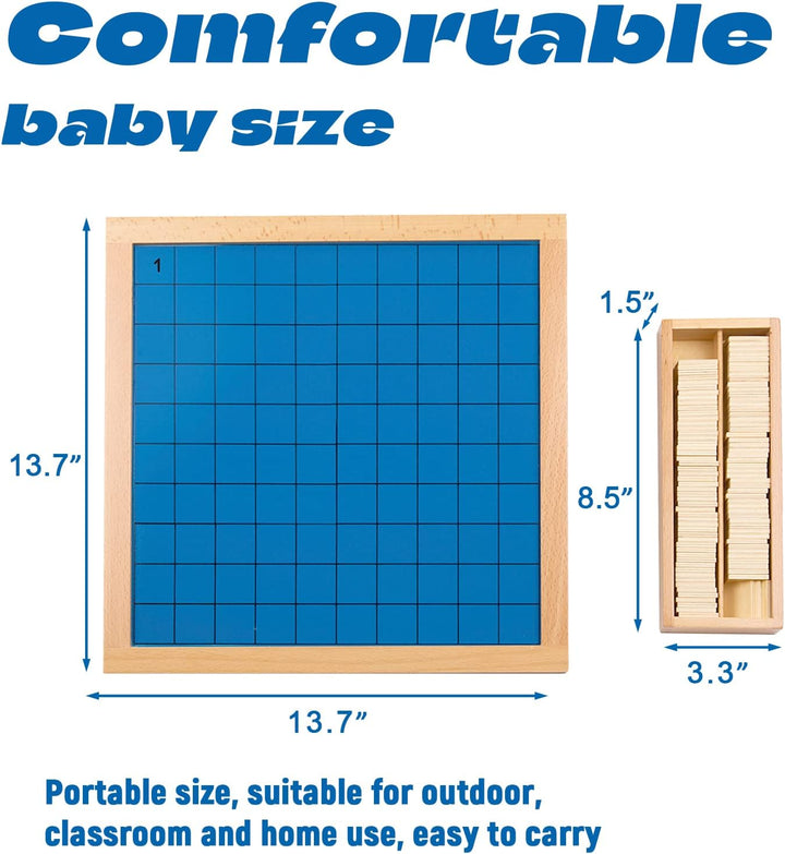 Adena Montessori Zahlenbrett 1–100 aus Holz – Mathe Lernspielzeug für Kinder ab 3 Jahren – Rechenbre