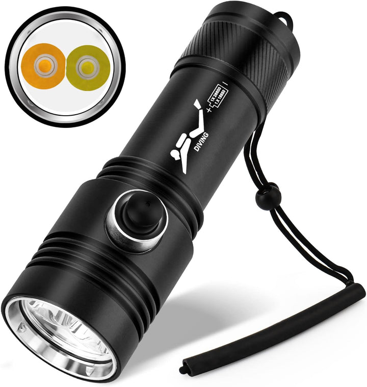 Kriogor 2600Lumen Tauchen Taschenlampe, Unterwasser Submarine Licht mit 2 Modi, IPX7 Wasserdicht LED