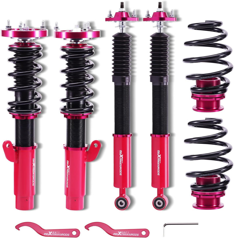 maXpeedingrods Gewindefahrwerk Set für BMW E46 3er Touring 5-door 318d 320d Höheverstellbar Rot Eins