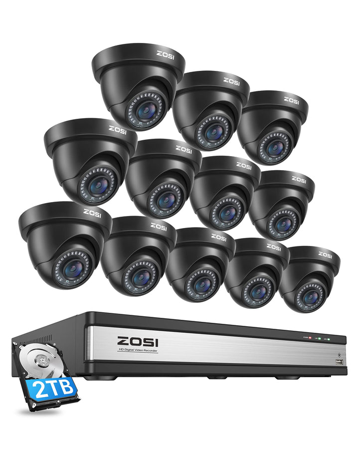 ZOSI 16CH 1080P Überwachungskamera Set mit 2TB HDD DVR und 12X 2MP Dome Kamera Überwachung Aussen Sy