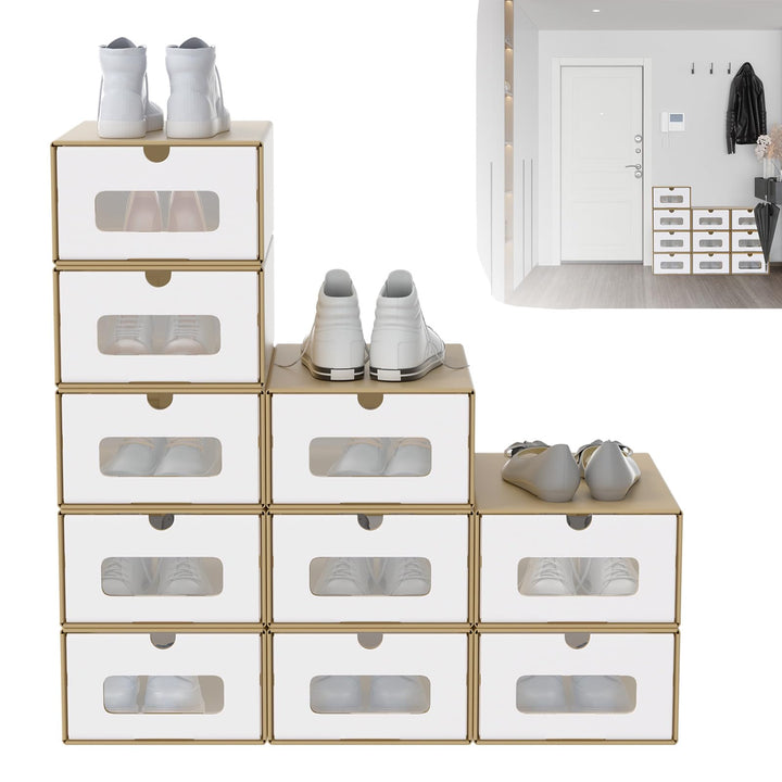 10 Stück Kraftpapier Schuhboxen Aufbewahrungsboxen Schuhbox mit Sichtfenster Praktische Schuhaufbewa