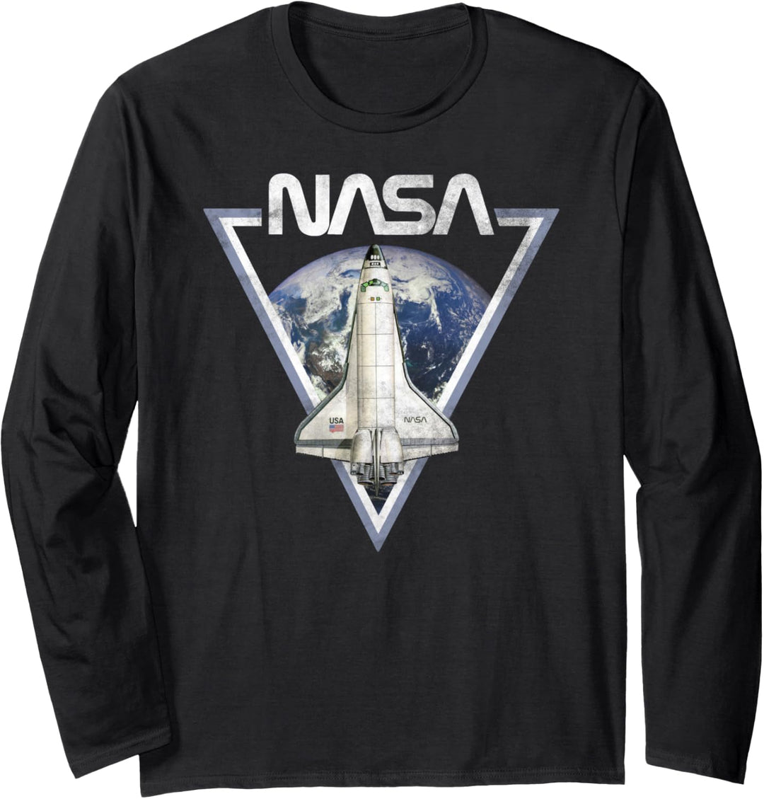 NASA Shuttle Over Earth Triangle Patch Langarmshirt