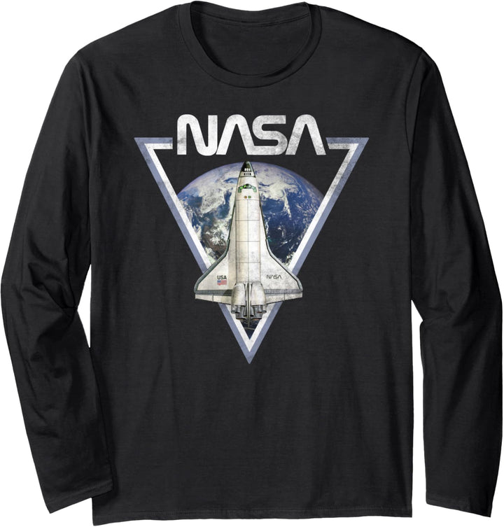 NASA Shuttle Over Earth Triangle Patch Langarmshirt