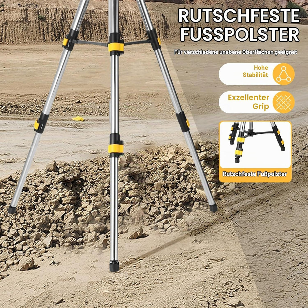 Laser-Stativ mit Höhenverstellung, 120 cm, 5/8" und 1/4" Gewinde, Edelstahl-Verlängerungsstangen 2 F