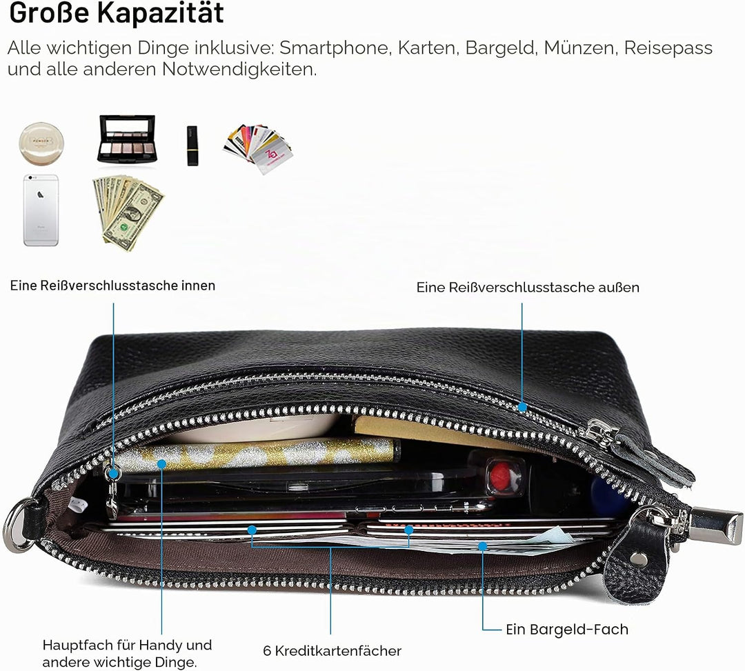 befen Clutch, Handgelenktasche aus echtem Leder, Wristlet, Geldbörse, kleine Crossbody-Umhängetasche